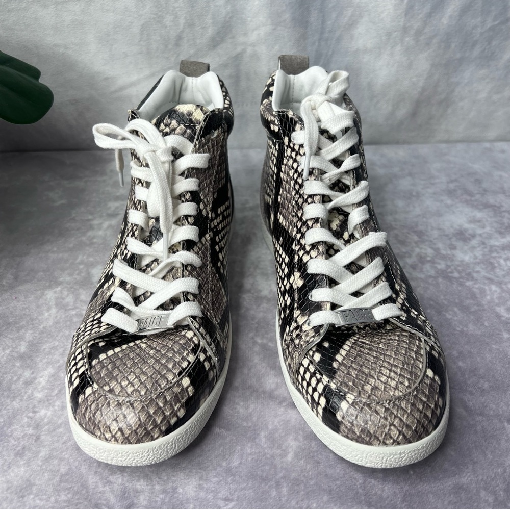 PAIGE Annie Snake Embossed Mid Top Sneaker Size 6 - Picture 2 of 9